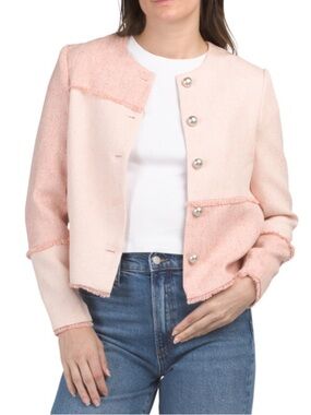 Ecru Women's Soft Pink Bouclé Pearl-Button Jacket